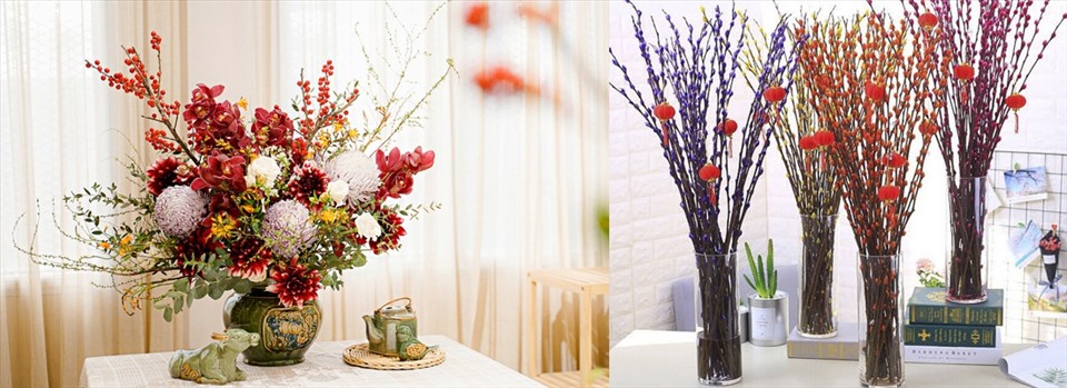Chọn bình hoa tương xứng phòng khách sẽ tạo nên điểm nhấn, tăng không khí ngày xuân. Đồ họa: M.H
