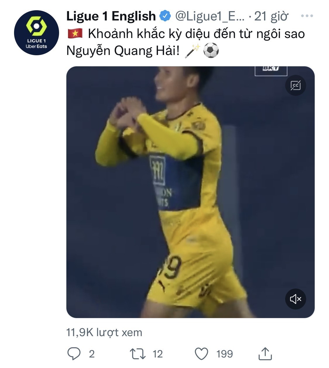 QUang Hải nhận vinh dự từ Ligue 1. Ảnh: CMH