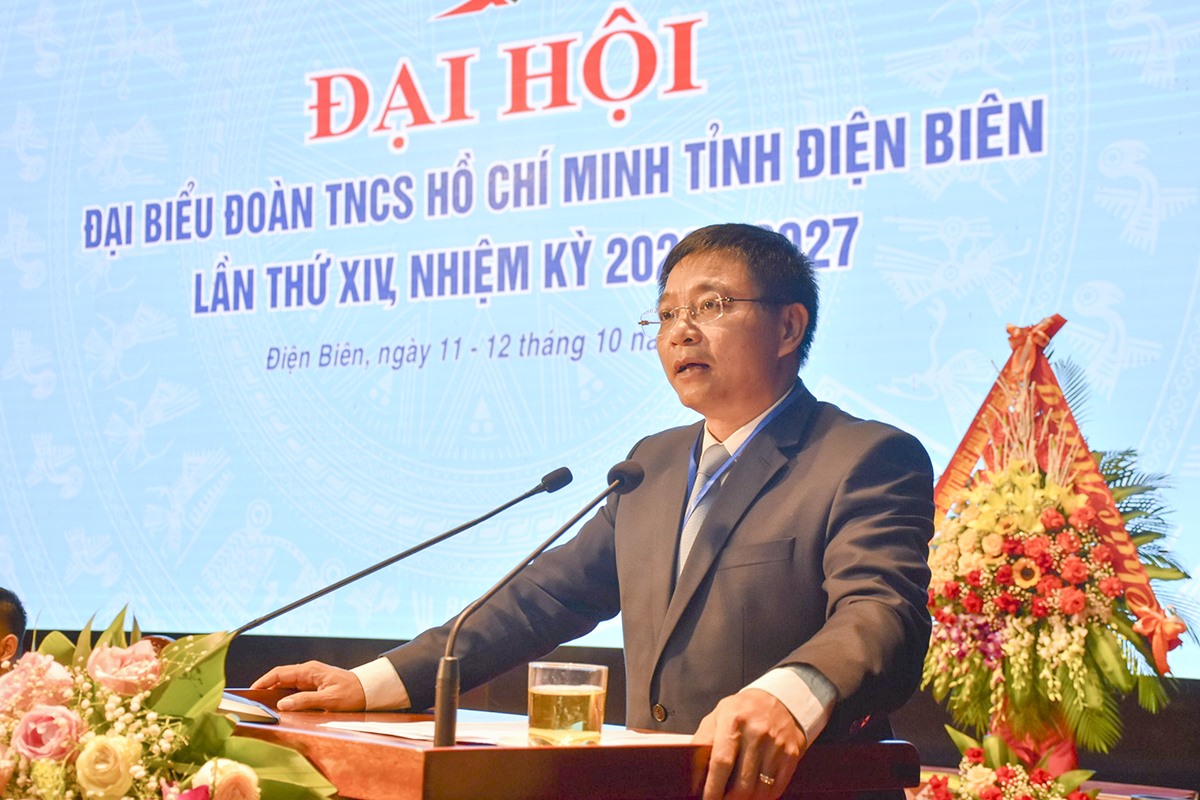 Ông Nguyễn Văn Thắng - Bí thư tỉnh ủy Điện Biên phát biểu chúc mừng Đại hội. Ảnh: PV