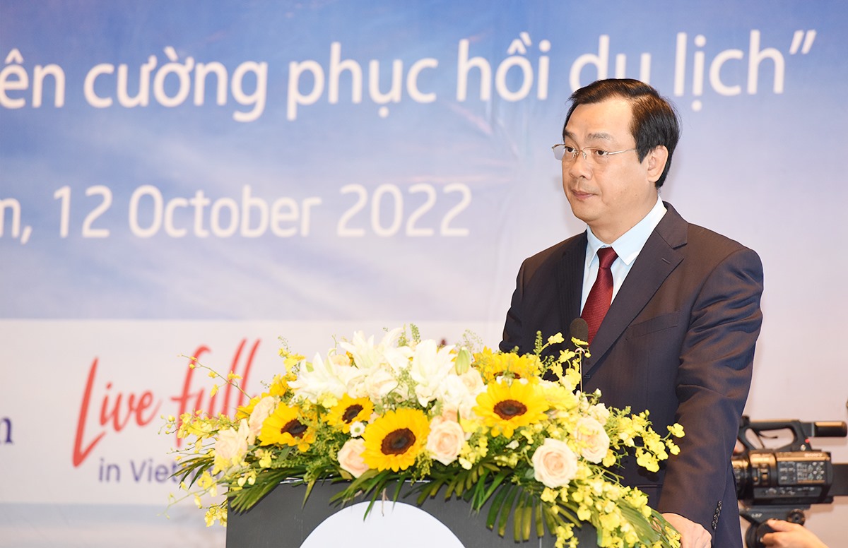 Tổng cục trưởng Nguyễn Trùng Khánh phát biểu tại Diễn đàn Du lịch Mê Công 2022. (Ảnh: TITC)