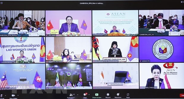 Đại biểu các nước ASEAN tham dự Phiên toàn thể Hội nghị Thượng đỉnh Lãnh đạo nữ ASEAN lần thứ 2 theo hình thức trực tuyến. Ảnh: TTXVN