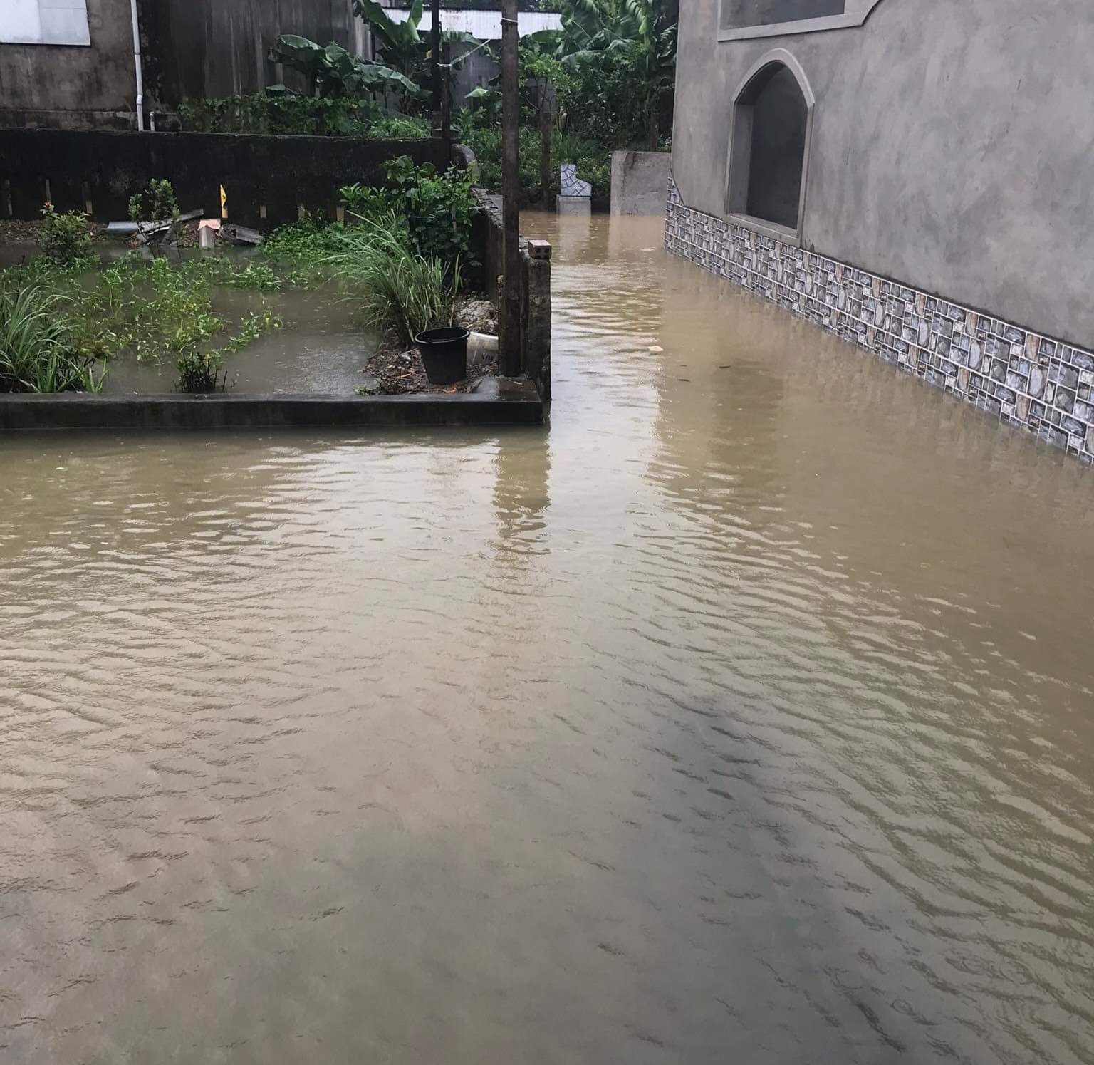 Ghi nhận tại huyện Lệ Thủy, nhiều khu vực có địa hình thấp ven sông Kiến Giang đã bắt đầu bị ngập, có nơi ngập sâu. Ảnh: Đ.T