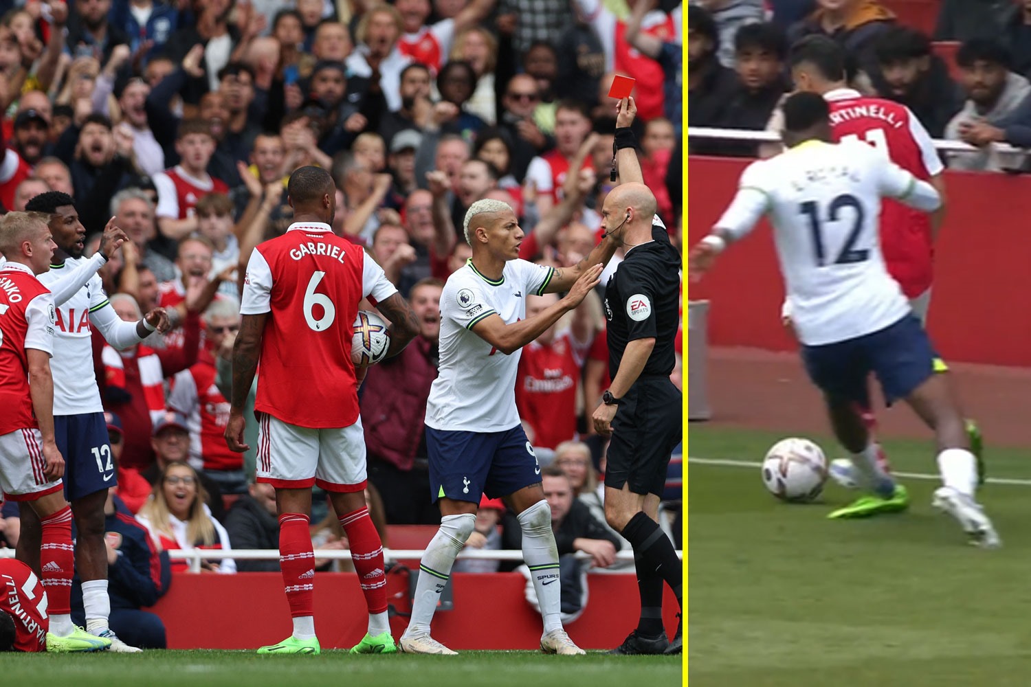 Tình huống thẻ đỏ gây tranh cãi trong trận Derby London giữa Arsenal và Tottenham. Ảnh: Premier League