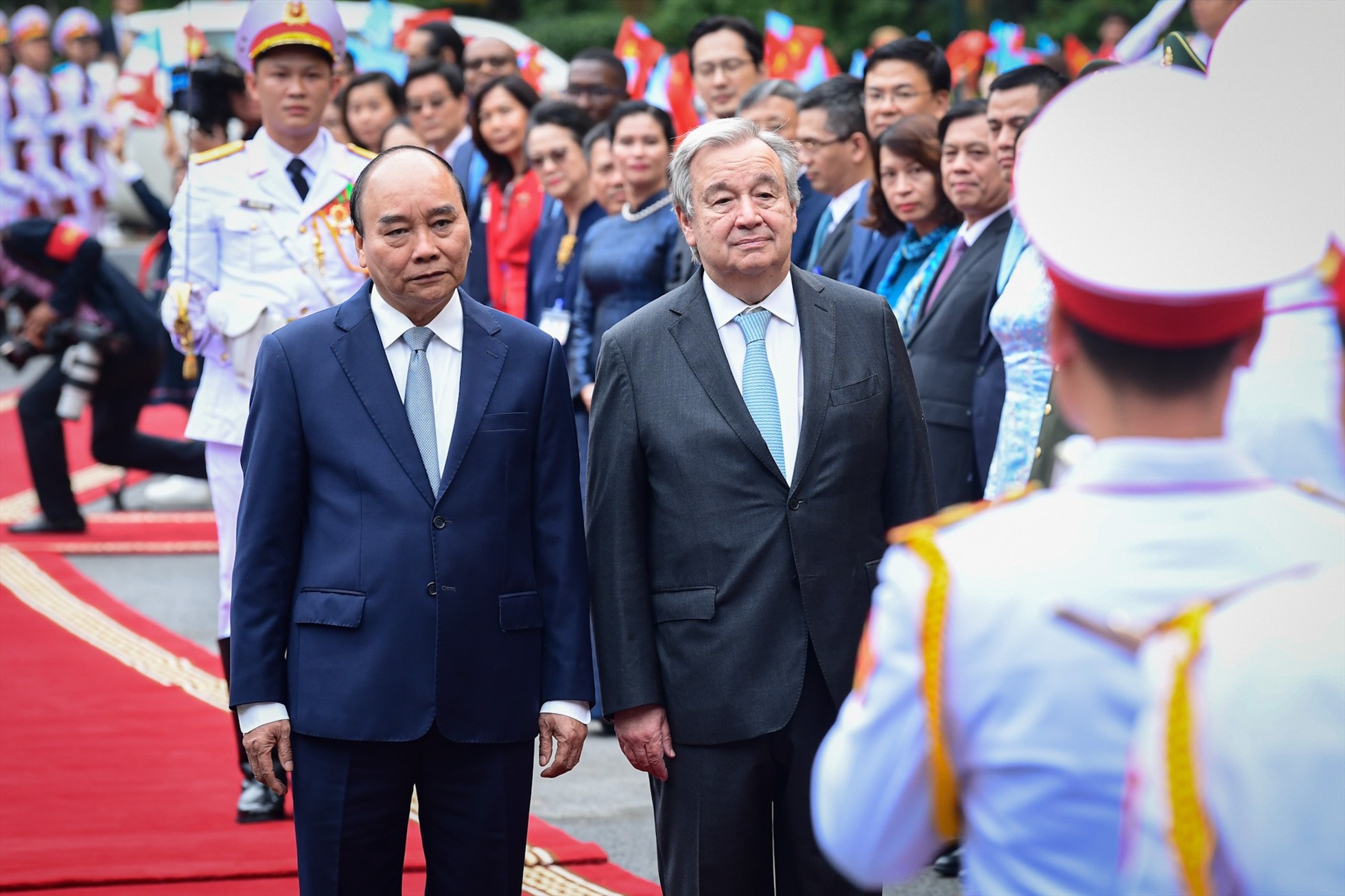 Chuyến thăm của Tổng Thư ký António Guterres diễn ra trong bối cảnh Việt Nam vừa hoàn thành xuất sắc vai trò Ủy viên không thường trực Hội đồng Bảo an Liên Hợp Quốc nhiệm kỳ 2020-2021; được bầu làm thành viên Hội đồng Nhân quyền Liên Hợp Quốc nhiệm kỳ 2023-2025. Ảnh: Hải Nguyễn