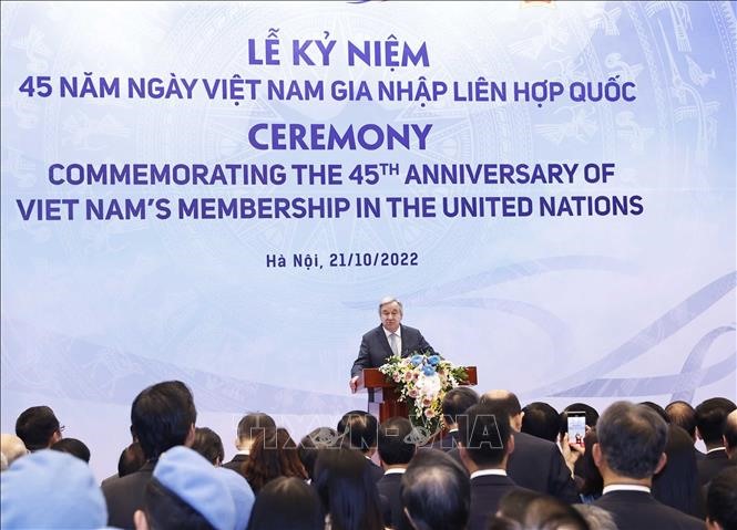 Tổng Thư ký António Guterres phát biểu tại lễ kỷ niệm. Ảnh: TTXVN