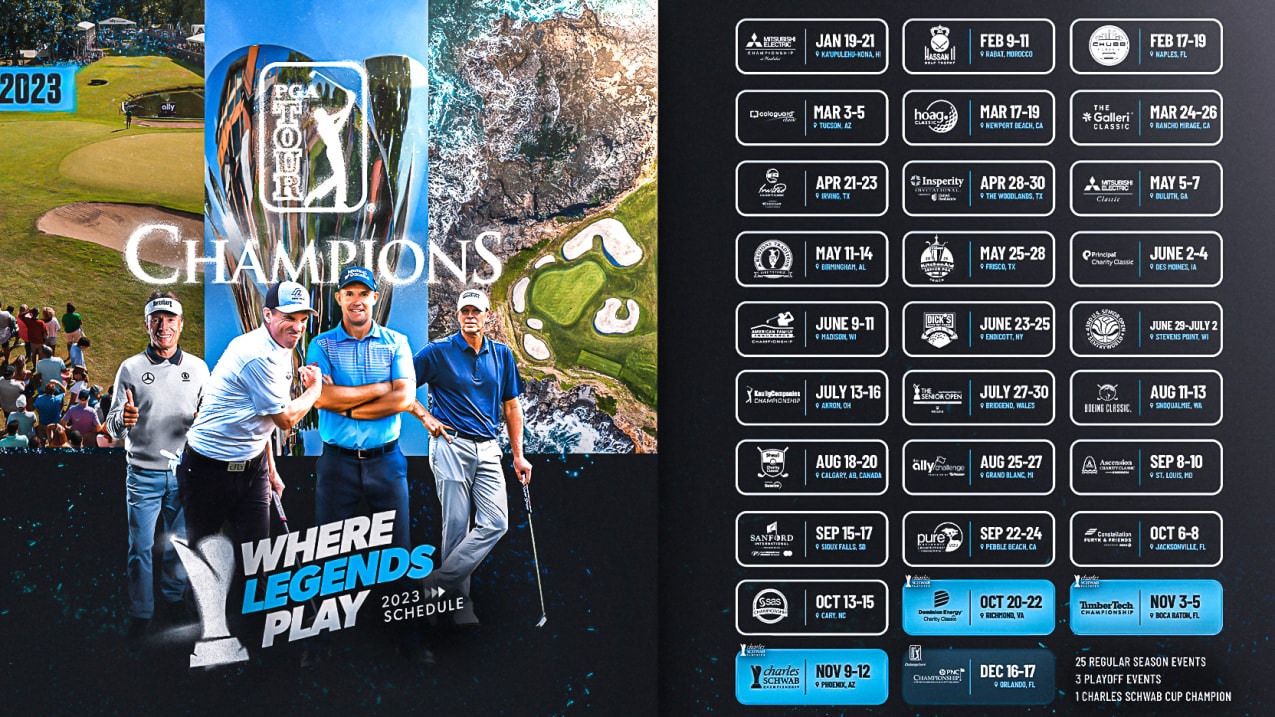 PGA TOUR Champions 2023 sẽ đi qua 20 tiểu bang tại Mỹ và đến 3 quốc gia khác. Ảnh: PGA Tour