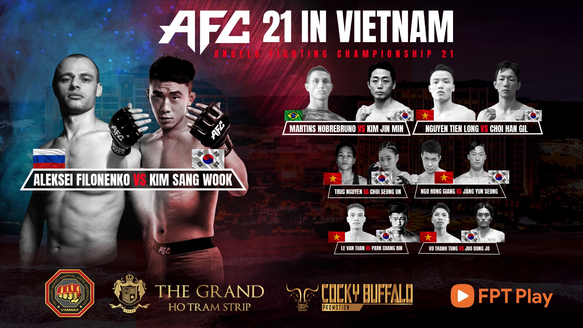 Sự kiện AFC 21 hứa hẹn những trận đấu nảy lửa giữa các võ sĩ MMA của Việt Nam, Hàn Quốc, Brazil và Nga. Ảnh: N.T
