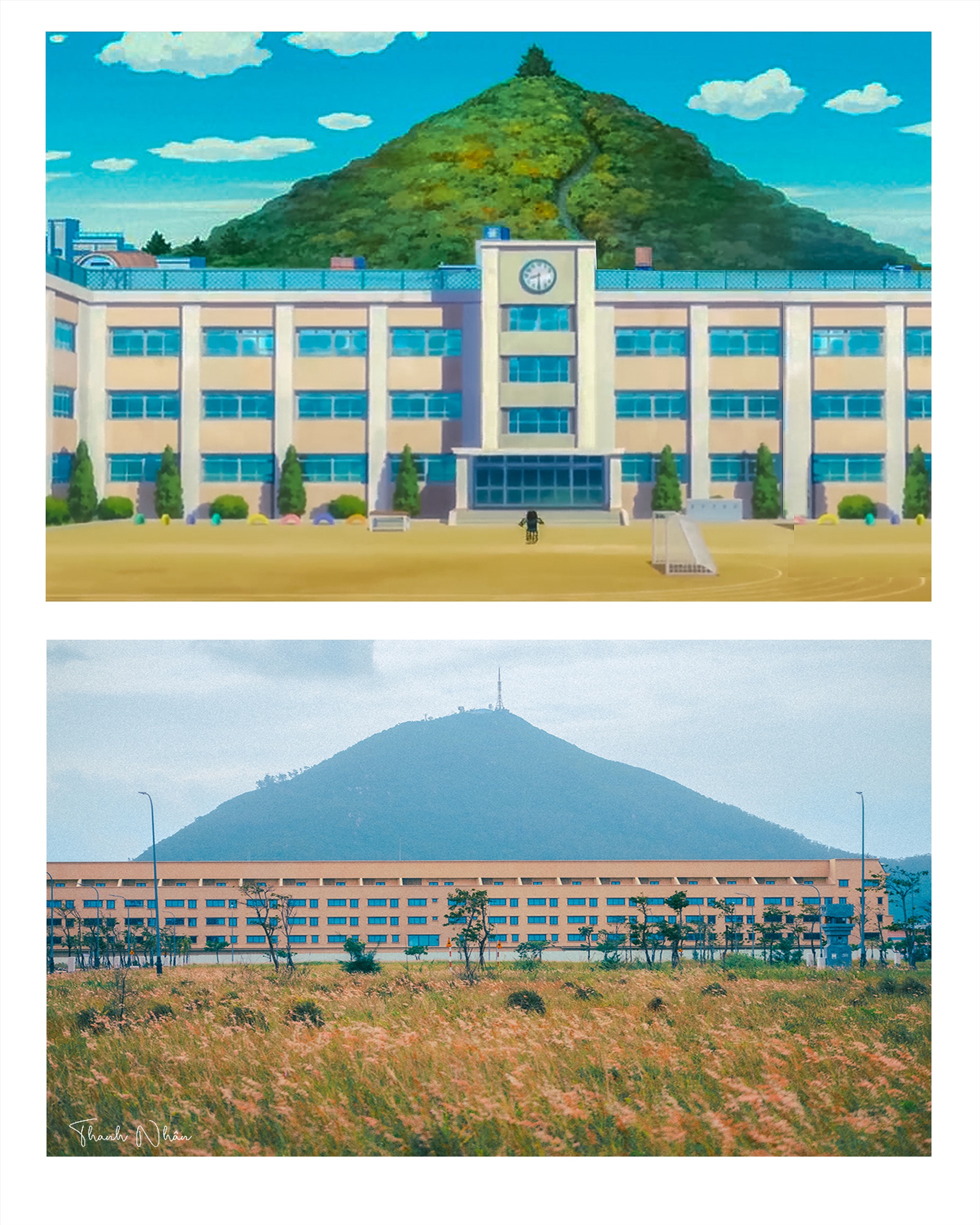 Núi Chóp Chài trong ảnh của Thanh Nhân khiến người xem liên tưởng đến ngọn núi sau trường của Nobita.