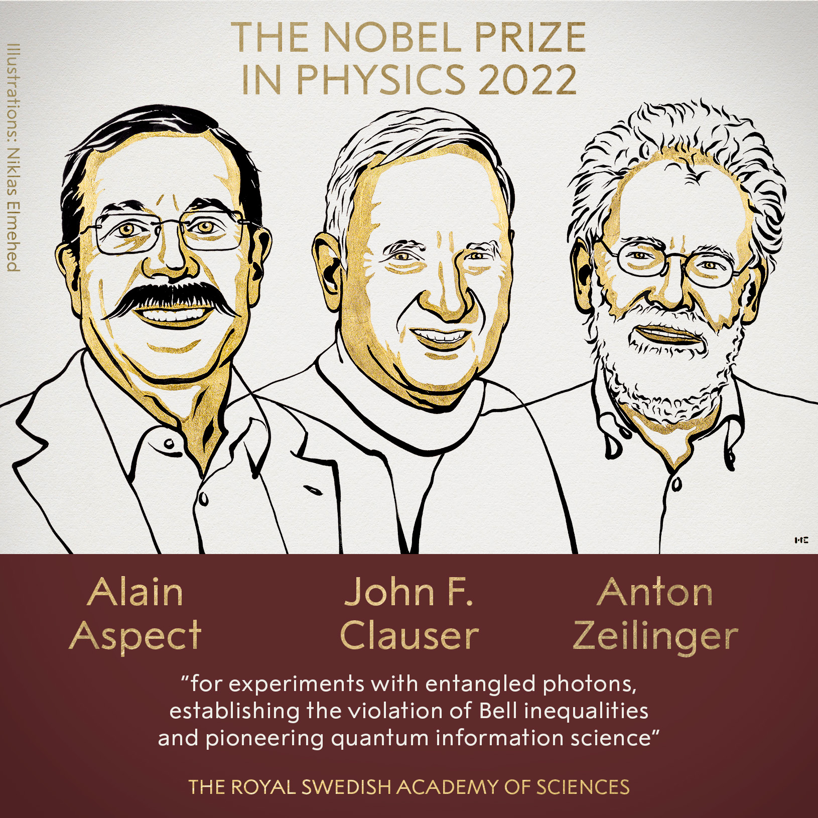 Ba nhà khoa học nhận giải Nobel Vật lý 2022. Ảnh: Nobel Prize