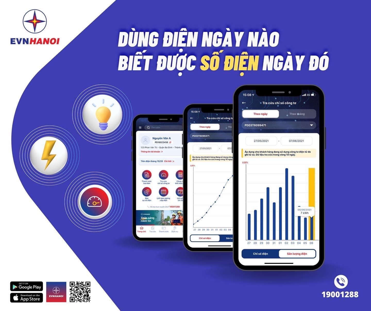 Dùng điện ngày nào biết được số điện ngày đó với App EVNHANOI.