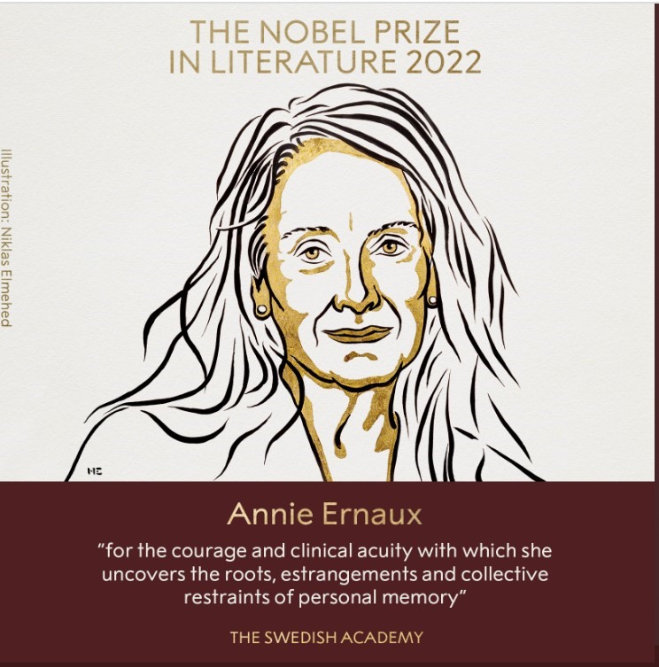Nhà văn Pháp Annie Ernaux được trao giải Nobel Văn học 2022. Ảnh: Nobel Prize
