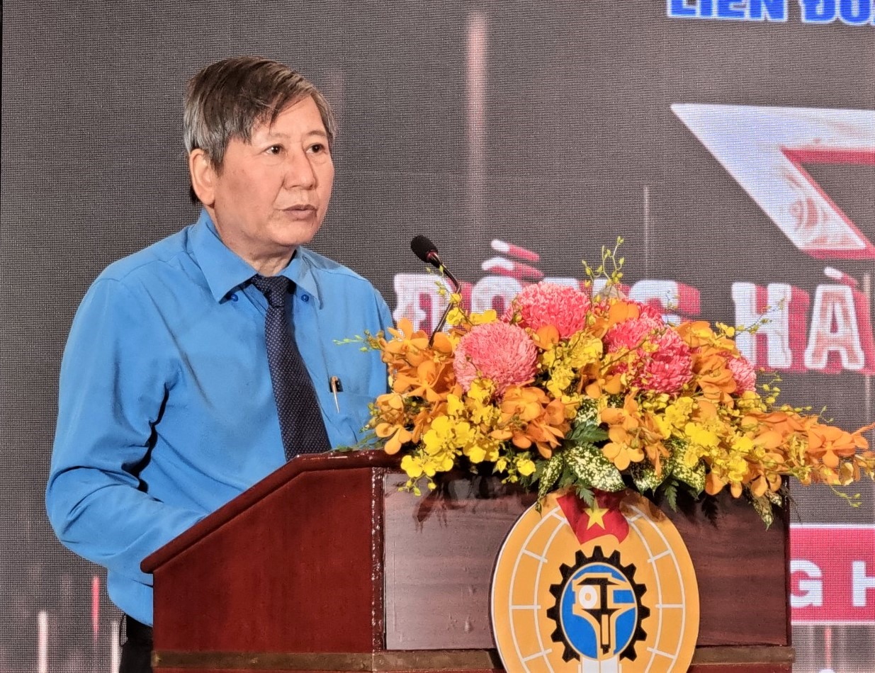 Phó Chủ tịch Thường trực Tổng LĐLĐ Việt Nam Trần Thanh Hải phát biểu tại Chương trình “Đồng hành cùng doanh nghiệp” năm 2022. Ảnh: Nam Dương