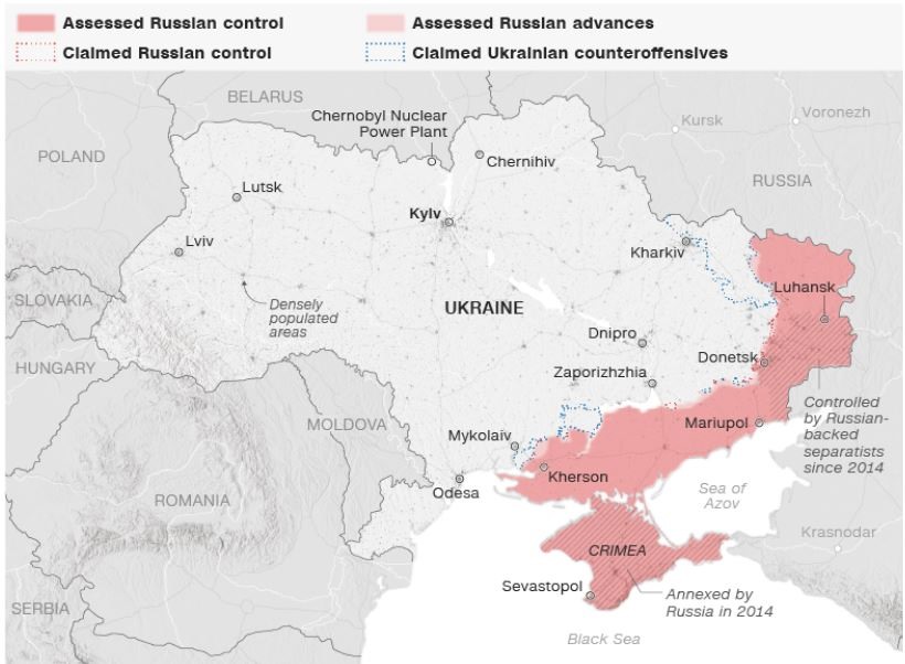 Bản đồ các vùng lãnh thổ Ukraina. Ảnh chụp màn hình