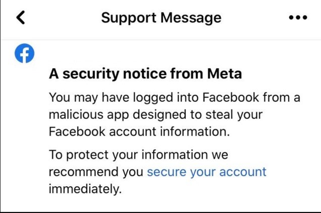 Meta sẽ gửi thông báo trong ứng dụng Facebook để nhắc nhở người dùng đặt lại mật khẩu nhằm bảo mật thông tin. Ảnh chụp màn hình