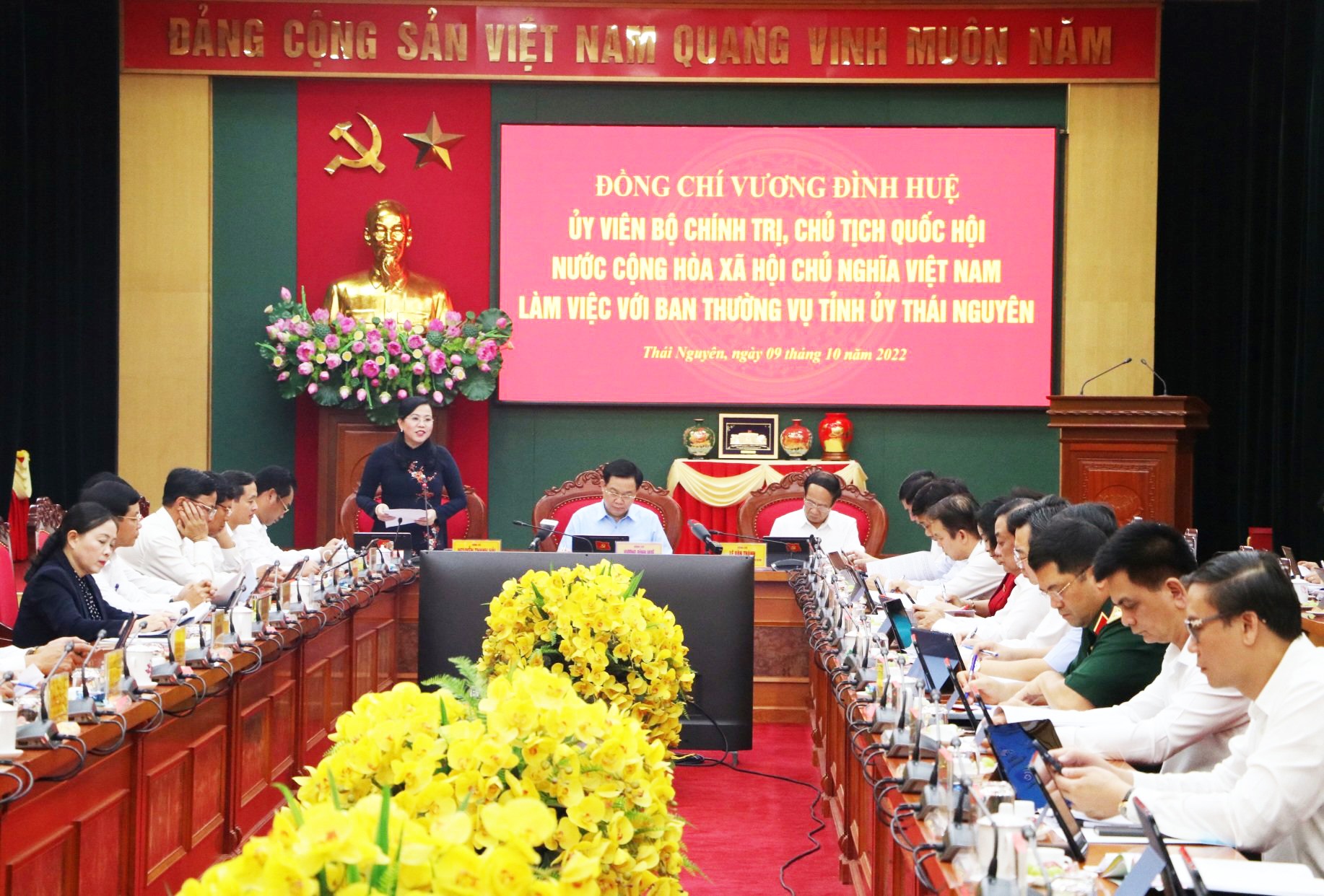 Bí thư Tỉnh uỷ Thái Nguyên Nguyễn Thanh Hải phát biểu tại cuộc làm việc.