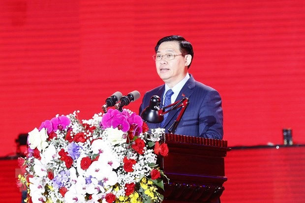 Chủ tịch Quốc hội phát biểu tại Lễ công bố Nghị quyết thành lập TP. Phổ Yên. Ảnh: TTXVN