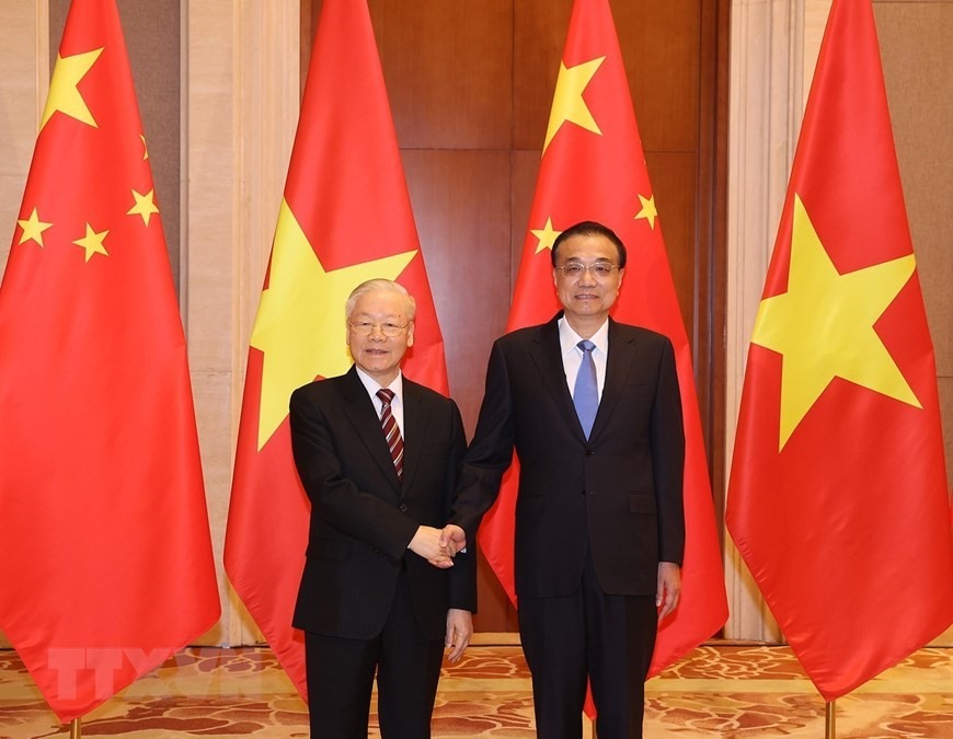 Tổng Bí thư Nguyễn Phú Trọng hội kiến Thủ tướng Trung Quốc Lý Khắc Cường. Ảnh: TTXVN