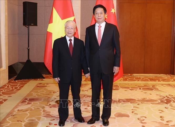 Cuộc hội kiến Chủ tịch Quốc hội Trung Quốc Lật Chiến Thư diễn ra trong ngày 1.11 - ngày thứ 3 trong chuyến thăm chính thức Trung Quốc của Tổng Bí thư Nguyễn Phú Trọng. Ảnh: TTXVN