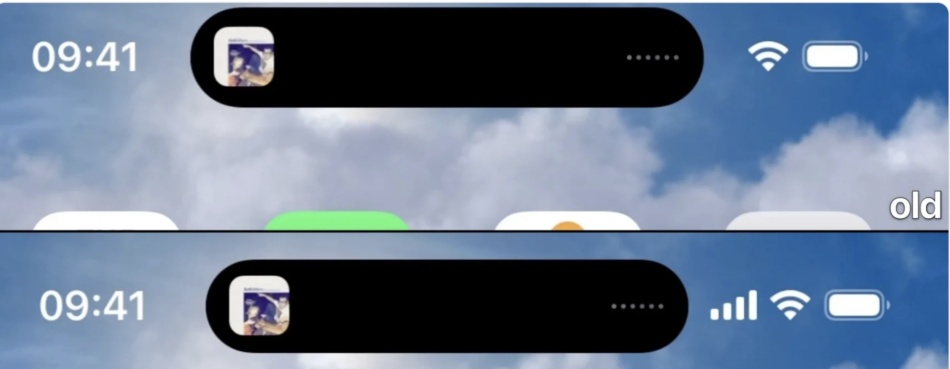 Dynamic Island hẹp hơn cho iPhone 14 Pro trong iOS 16.2 Beta cho phép ba biểu tượng trên thanh trạng thái. Ảnh chụp màn hình