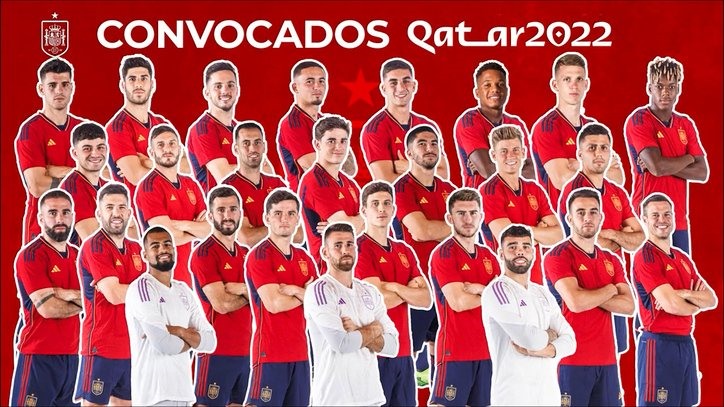 26 cầu thủ đội tuyển Tây Ban Nha dự World Cup 2022. Ảnh: RFEF