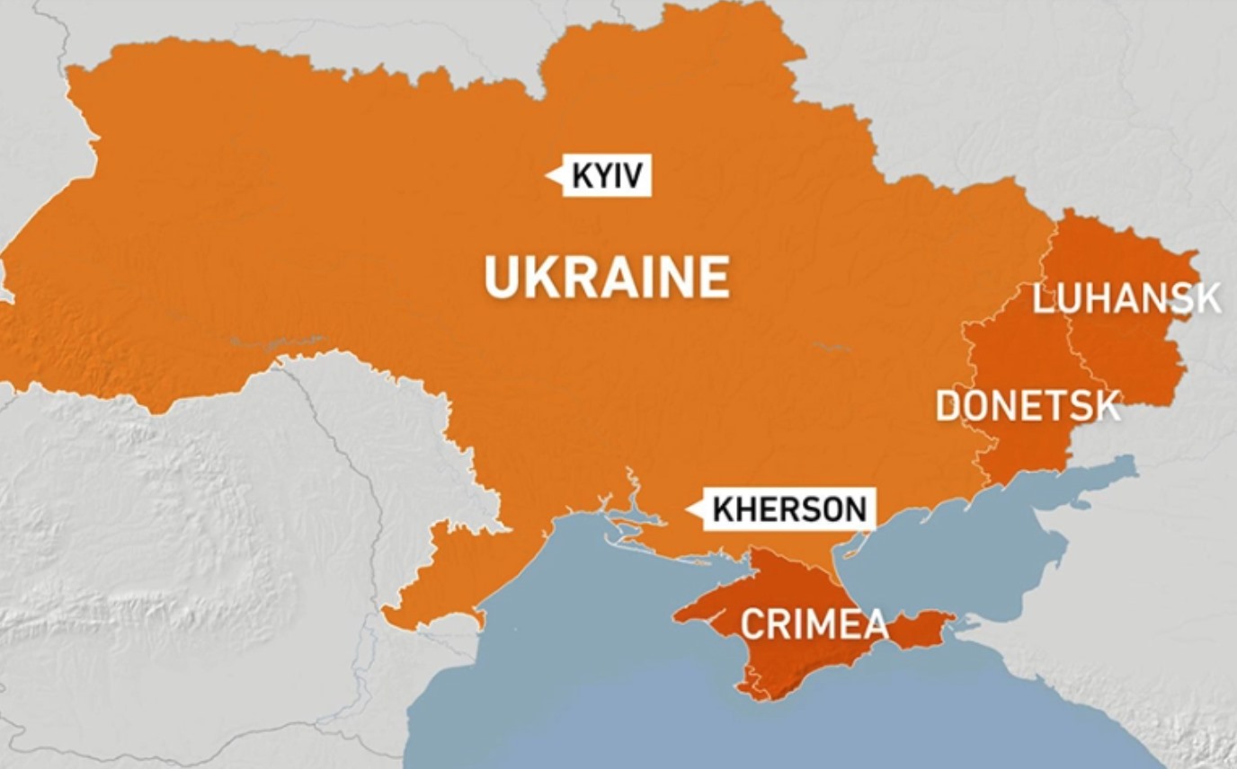 Vị trí của Kherson, Crimea, Donetsk và Lugansk. Ảnh: Wiki
