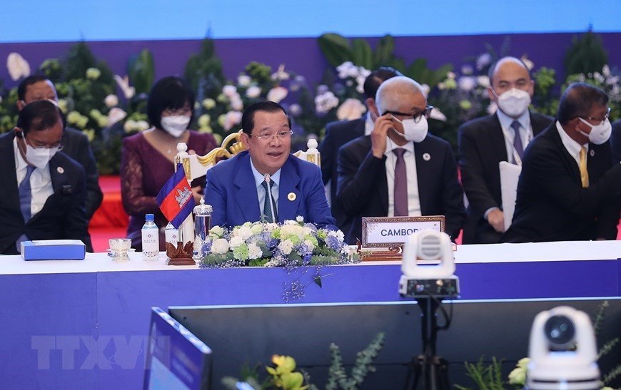 Thủ tướng Campuchia, Chủ tịch ASEAN 2022 Samdech Techo Hun Sen phát biểu khai mạc hội nghị. Ảnh: TTXVN