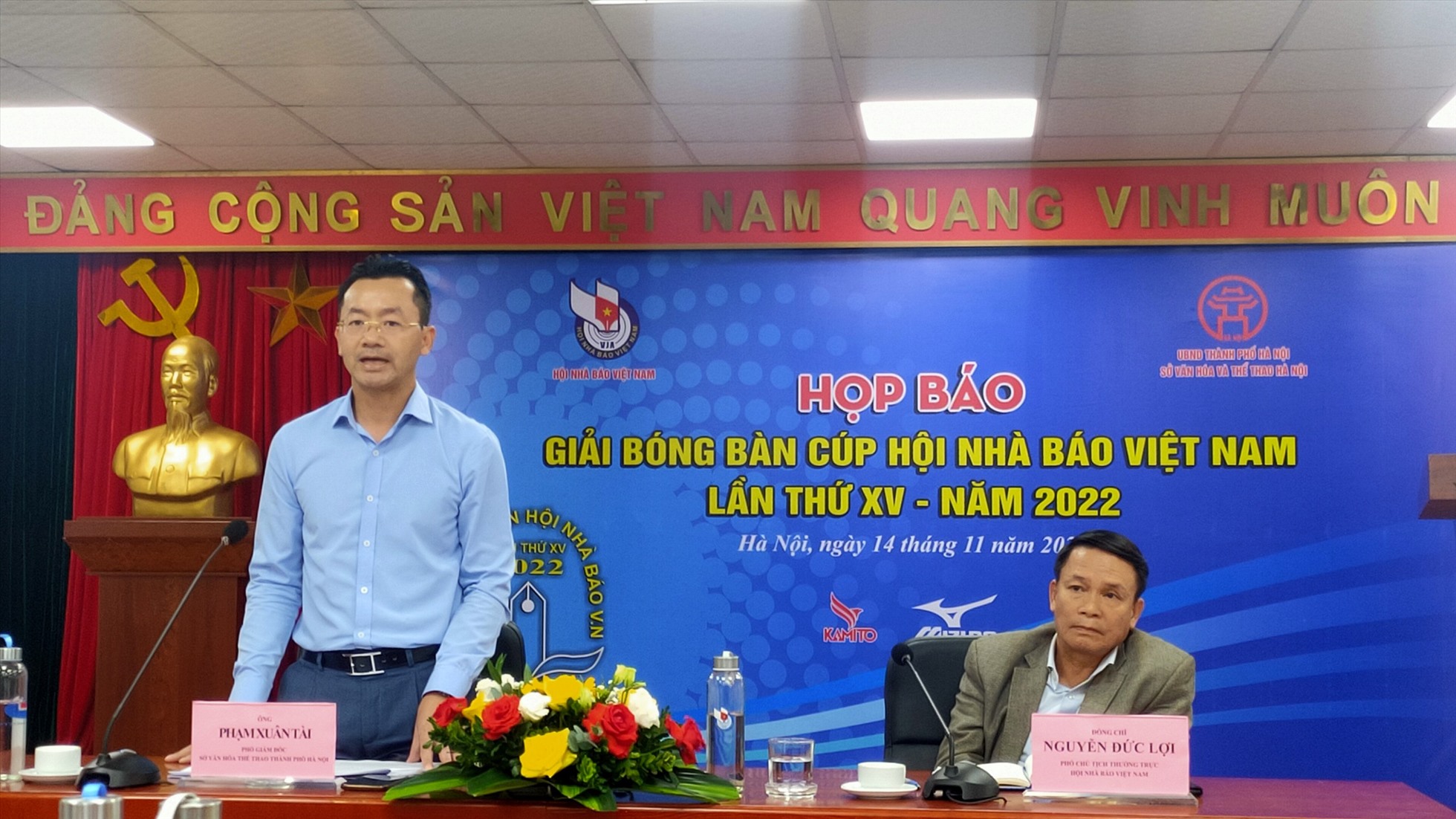 Đồng chí Phạm Xuân Tài – Phó giám đốc Sở Văn hóa-Thể thao Hà Nội, Phó ban tổ chức giải, phát biểu tại cuộc họp báo. Ảnh: T.N