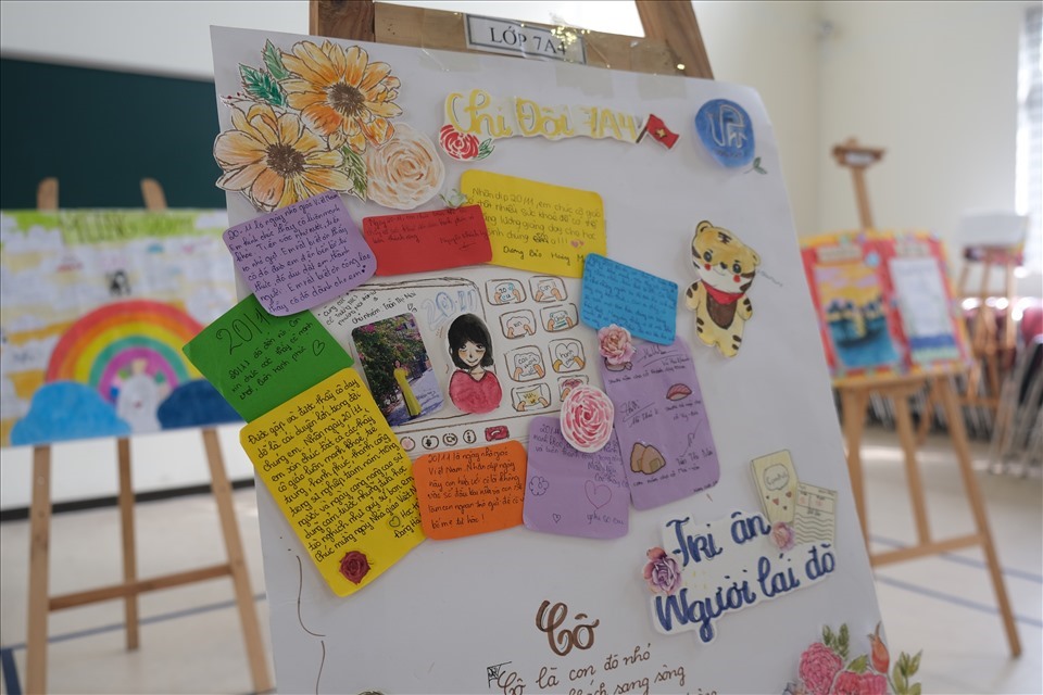 Mỗi tác phẩm báo tường đều chứa đựng những tâm tư, tình cảm của các em học sinh dành tặng thầy cô nhân dịp Kỷ niệm Ngày Nhà giáo Việt Nam 20.11. Ảnh: NVCC