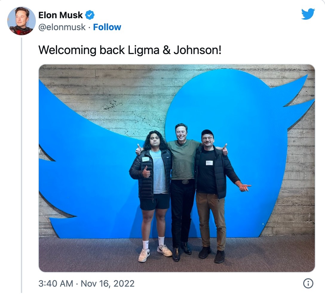 CEO đăng ảnh cùng những kỹ sư giả mạo sau khi đuổi việc hàng loạt nhân viên Twitter. Ảnh: Twitter Elon Musk