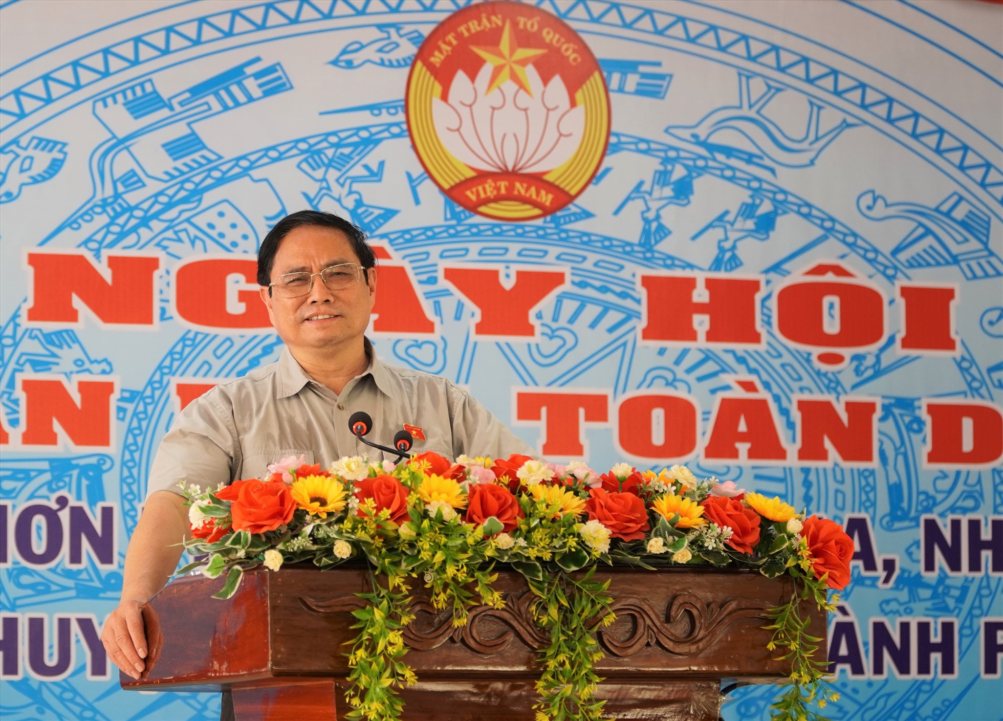 Thủ tướng Chính phủ Phạm Minh Chính phát biểu tại ngày hội Đại đoàn kết toàn dân tộc. Ảnh: Tạ Quang.