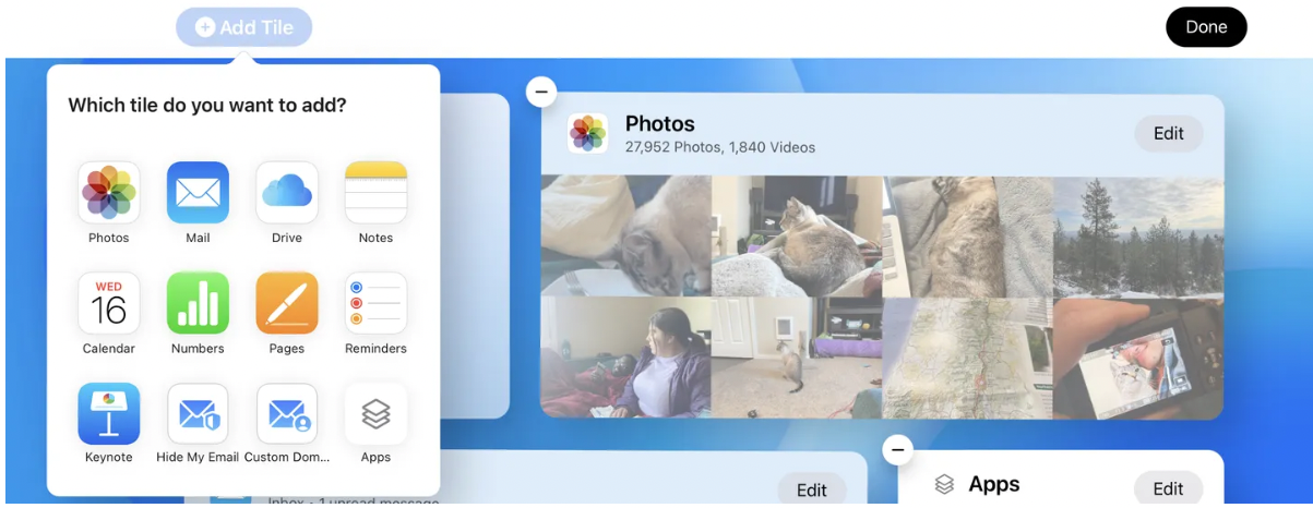 Đó là một giao diện rất mới cho cổng thông tin trực tuyến của Apple dành cho các tài liệu, hình ảnh của bạn. Ảnh Apple