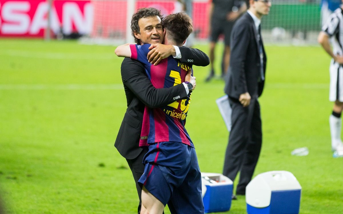 Messi và Enrique thời còn ở Barcelona. Ảnh: AFP