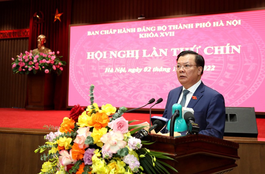 Bí thư Thành ủy Hà Nội Đinh Tiến Dũng phát biểu khai mạc hội nghị.