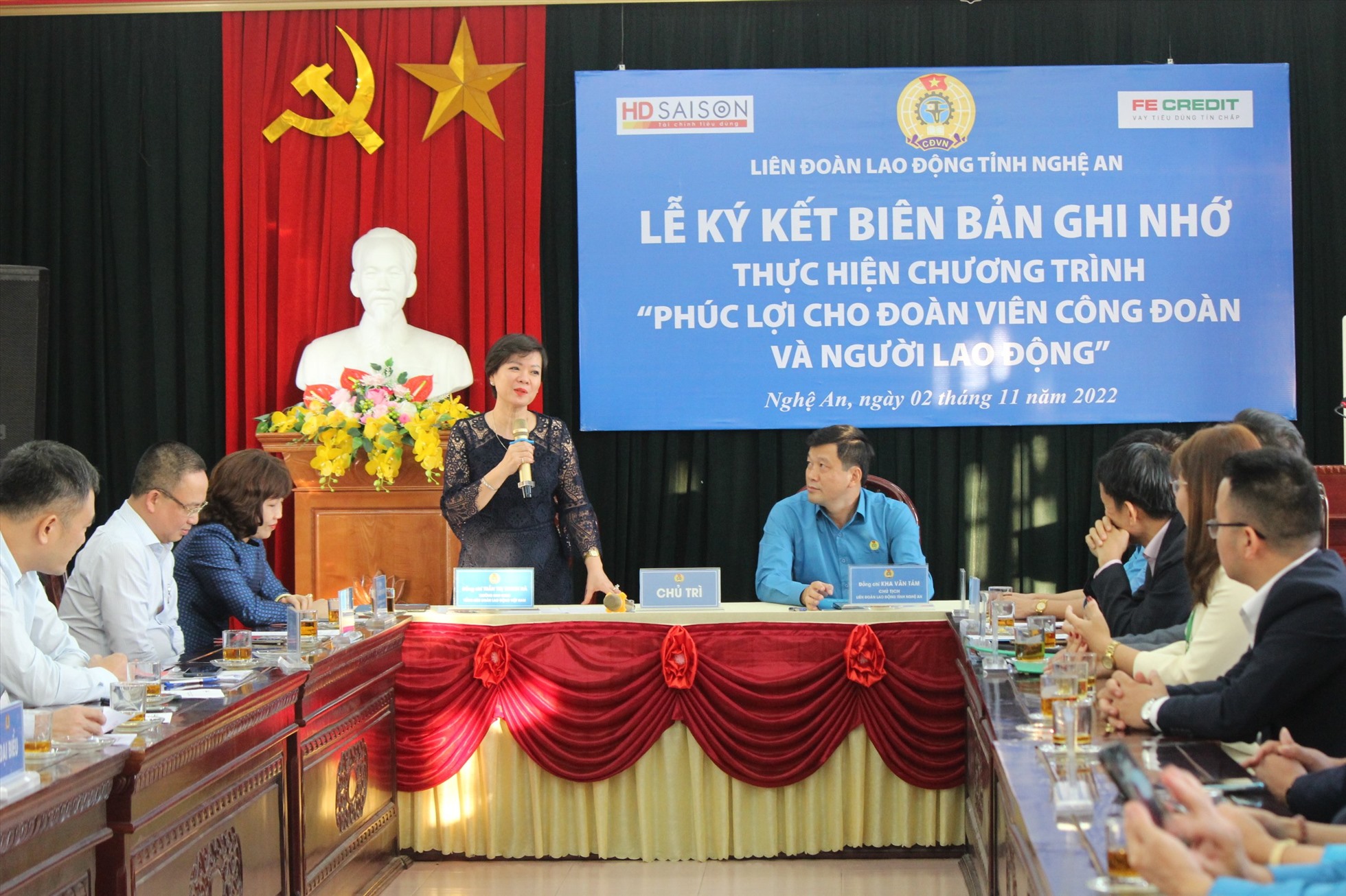 Bà Trần Thị Thanh Hà – Trưởng Ban Quan hệ lao động – Tổng LĐLĐ Việt Nam phát biểu tại buổi lễ. Ảnh: QĐ