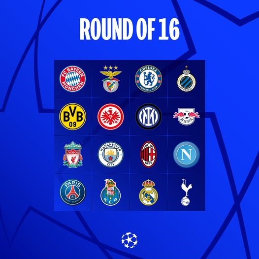 Danh sách 16 đội dự vòng 1/8 của UEFA Champions League 2022-2023. Ảnh: UEFA