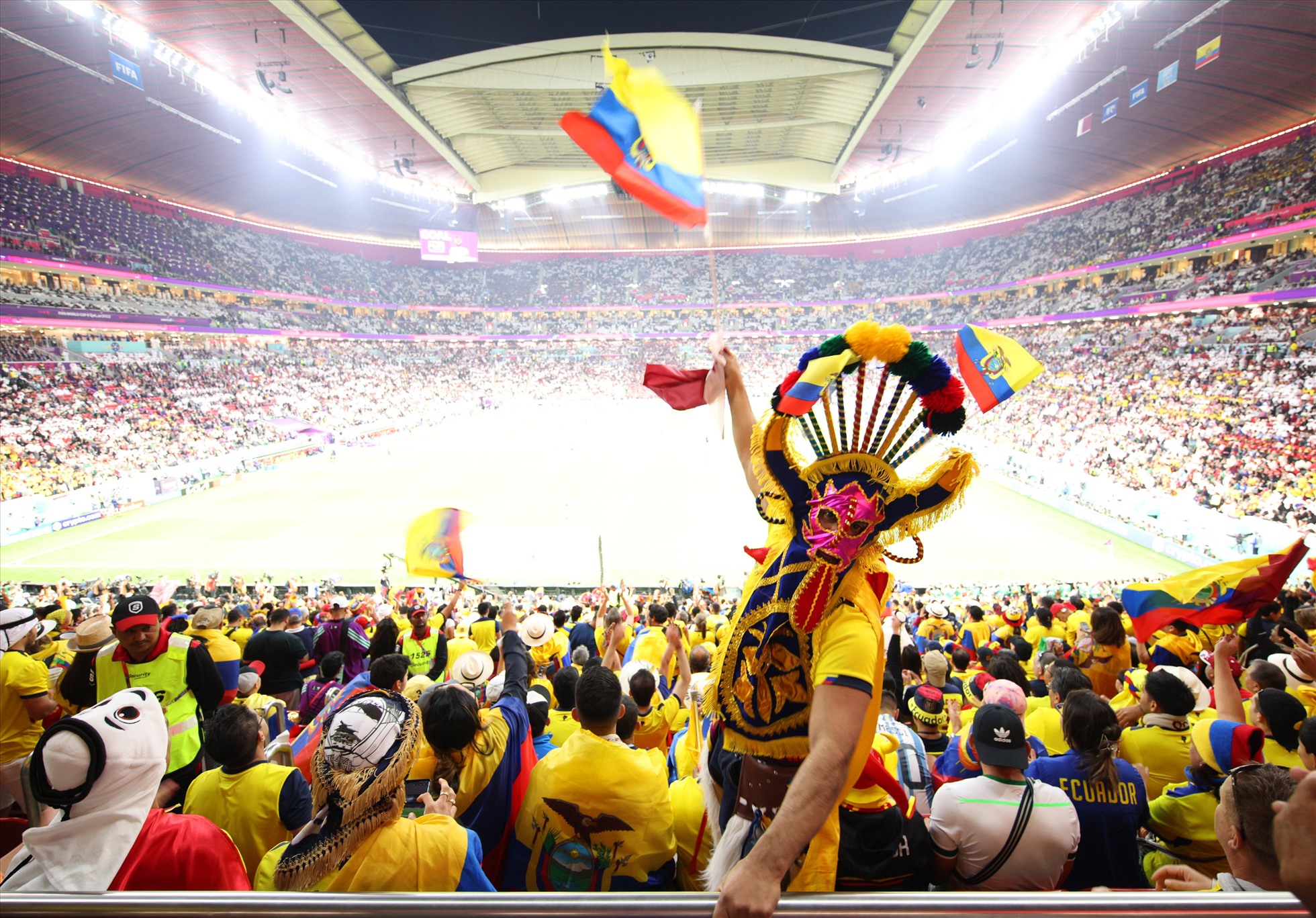 Hình ảnh đầy màu sắc của cổ động viên Ecuador. Ảnh: FIFA