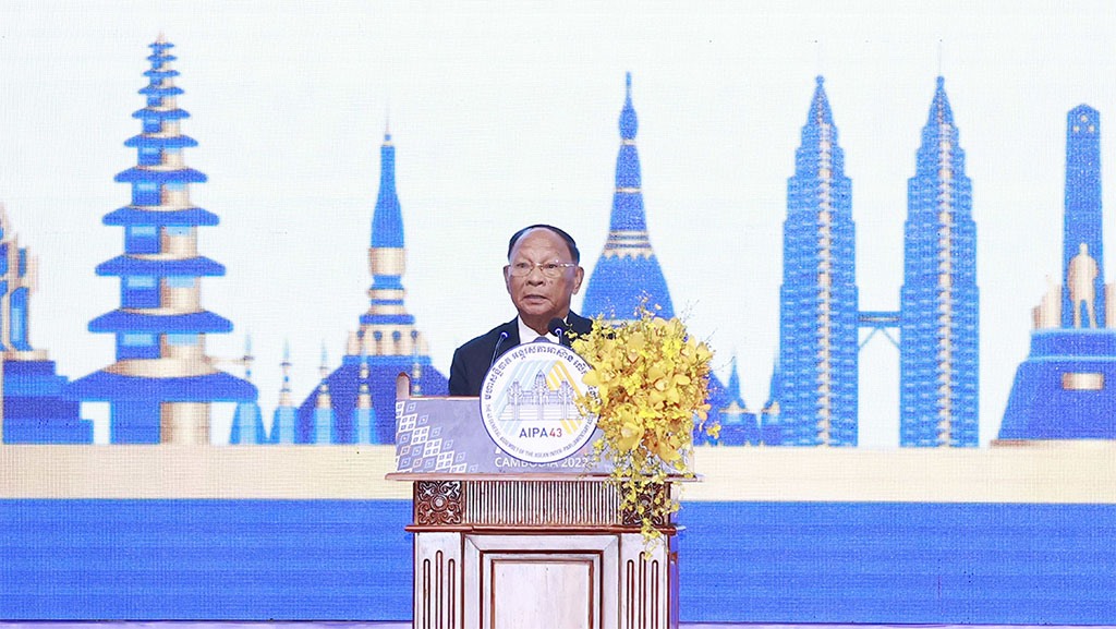 Chủ tịch Quốc hội Campuchia, Chủ tịch AIPA-43 Samdech Heng Samrin phát biểu khai mạc. Ảnh: TTXVN