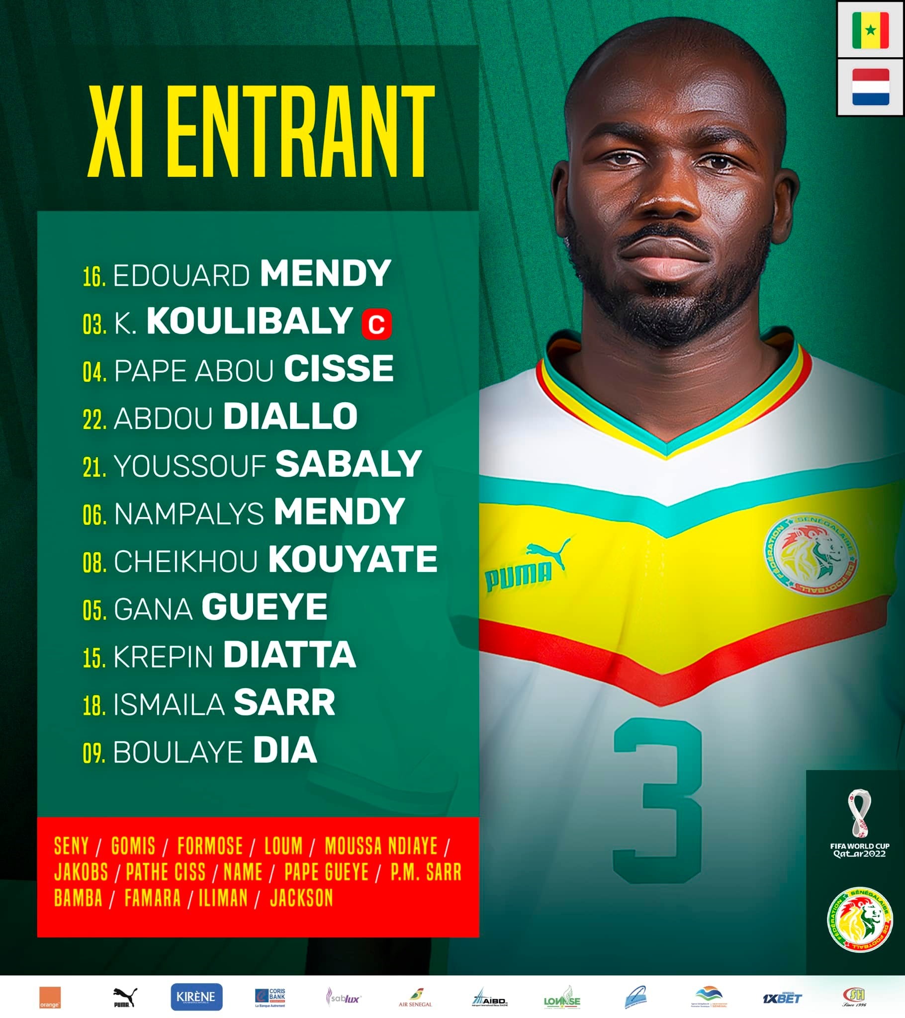 Đội hình xuất phát của tuyển Senegal. Ảnh: Facebook tuyển Senegal