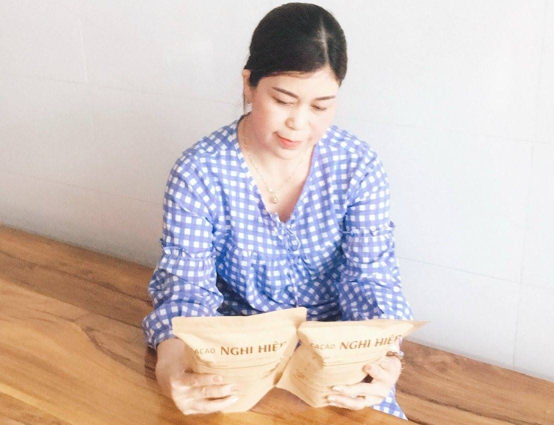 Sản phẩm ca cao của chị Nghi đã trở thành thương hiệu nổi tiếng ở Đắk Nông. Ảnh: Bảo Lâm