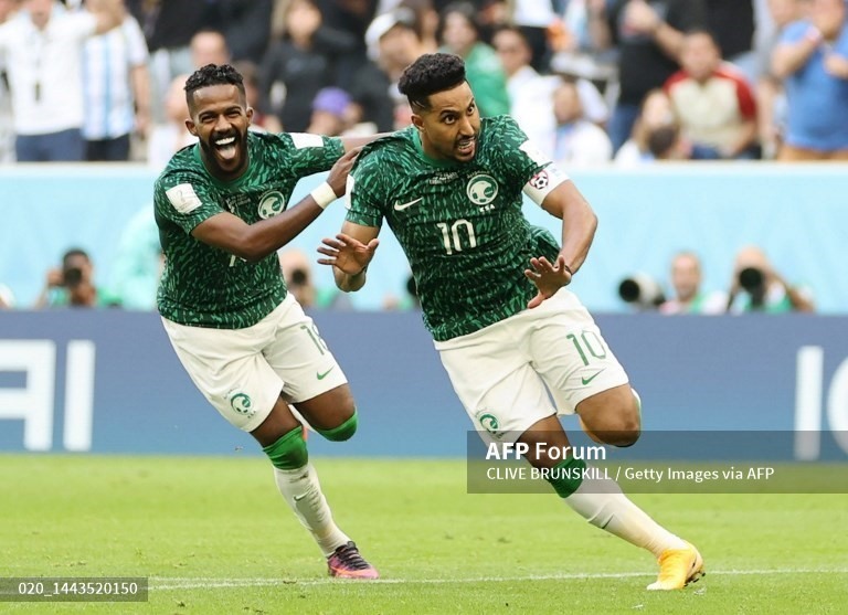 Salem Al-Dawsari ghi bàn quyết định giúp tuyển Saudi Arabia thắng Argentina 2-1. Ảnh: AFP