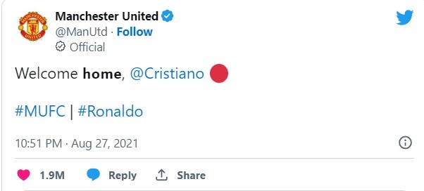Dòng tweet lịch sử của Manchester United