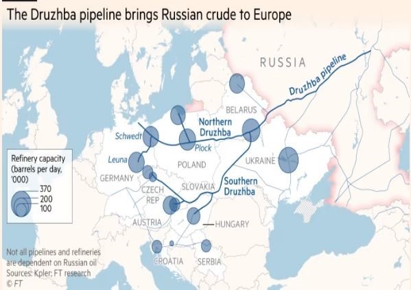 Đường ống dẫn dầu Druzhba đưa dầu thô Nga tới Châu Âu. Ảnh chụp màn hình