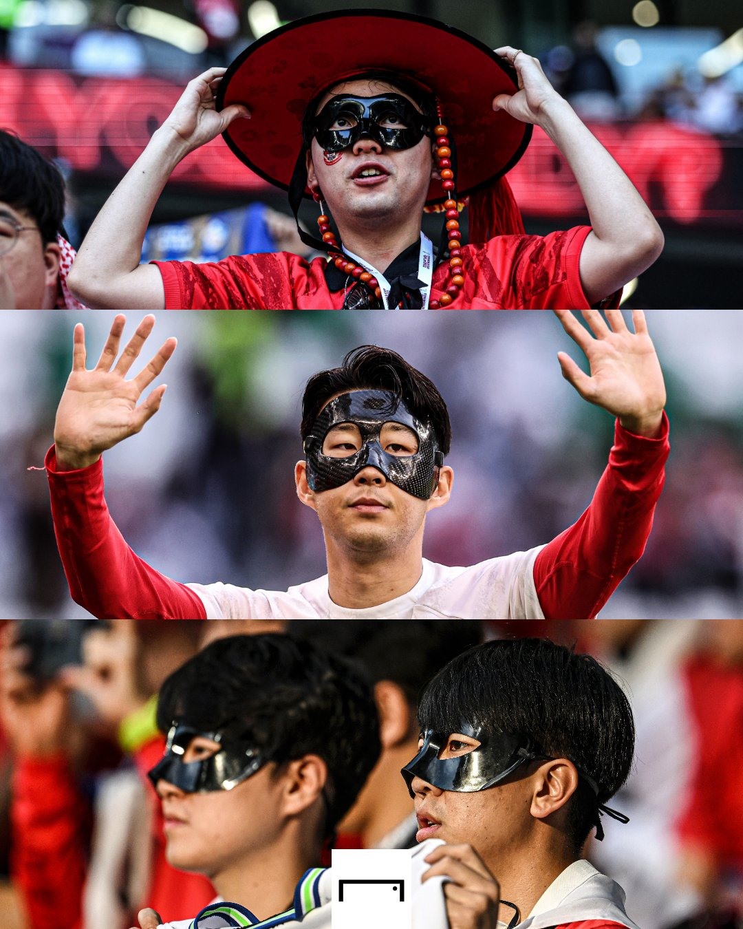 Cổ động viên Hàn Quốc “bắt trend” mặt nạ bảo vệ giống Son Heung-min. Ảnh: Goal
