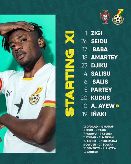 Đội hình xuất phát của tuyển Ghana. Ảnh: LĐBĐ Ghana