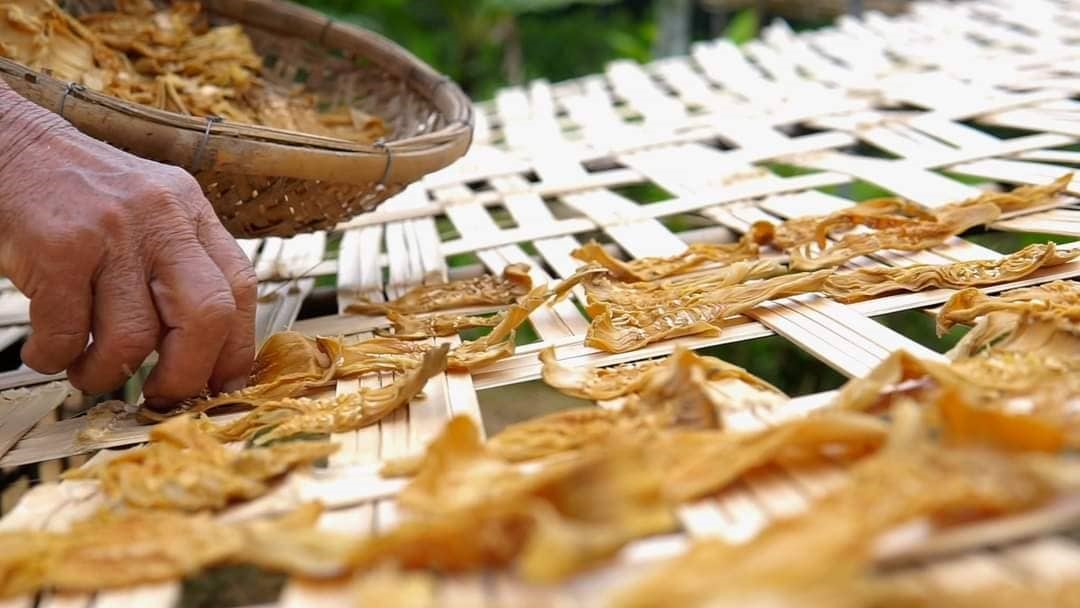 Măng rừng sau khi được làm sạch sẽ được phơi khô.