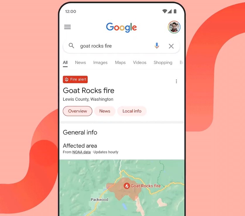 Hệ thống phát hiện cháy rừng của Google hiện đã có sẵn ở Mỹ, Mexico, Canada và một số khu vực của Úc. Ảnh chụp màn hình
