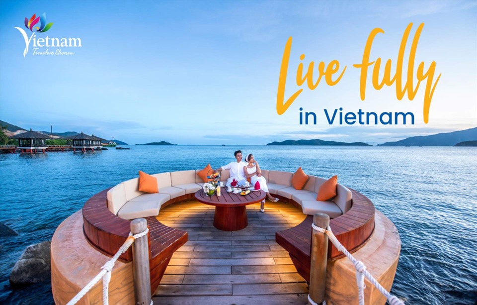 Thông điệp “Live fully in Vietnam” của du lịch Việt Nam cũng được quảng bá, lan tỏa mạnh mẽ tại Hội chợ WTM London 2022. Ảnh: TCDL