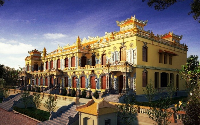 Khác với những ngôi điện trong Đại nội, điện Kiến Trung là sự kết hợp giữa kiến trúc Phục Hưng của Ý, kiến trúc của Pháp và kiến trúc của các công trình cổ Việt Nam. Ảnh tư liệu Trung tâm BTDTCĐ Huế