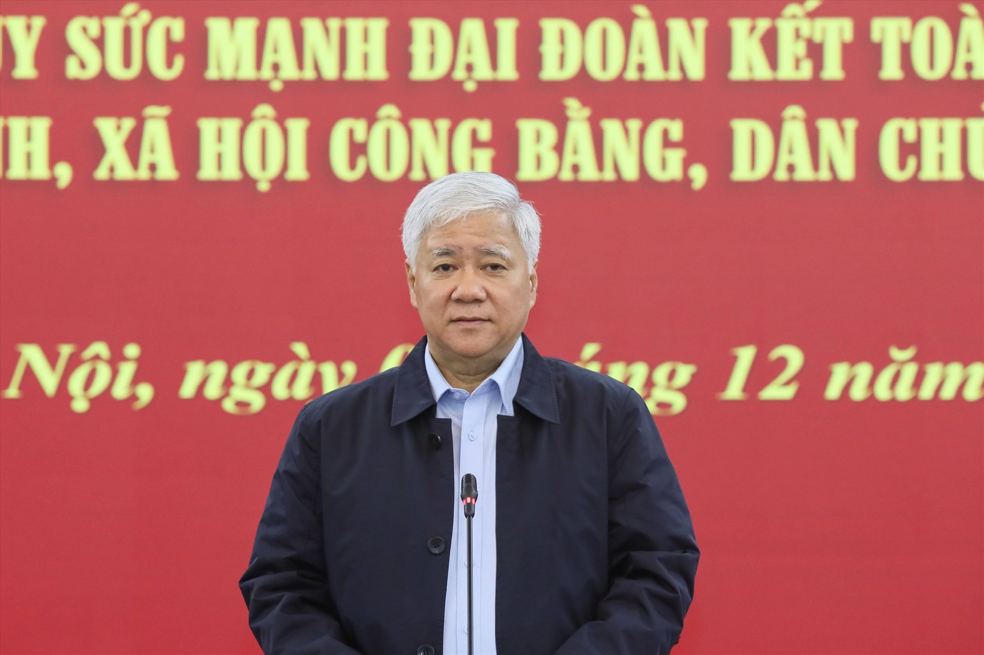 Ông Đỗ Văn Chiến, Chủ tịch Ủy ban Trung ương MTTQ Việt Nam phát biểu tại cuộc làm việc. Ảnh: Quang Vinh