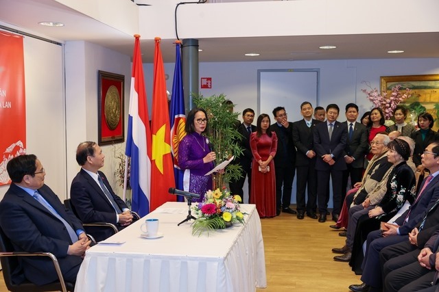 Bà Ngô Bích Ngọc, Phó Chủ tịch Hội người Việt Nam tại Hà Lan báo cáo với Thủ tướng. Ảnh: VGP